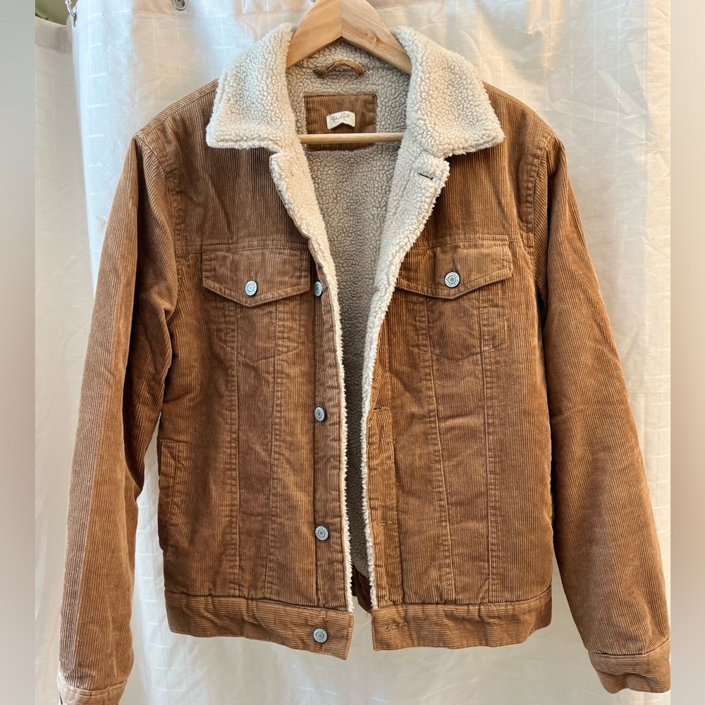 John Galt/Brandy Melville women’s size M tan corduroy jacket with Sherpa lining.